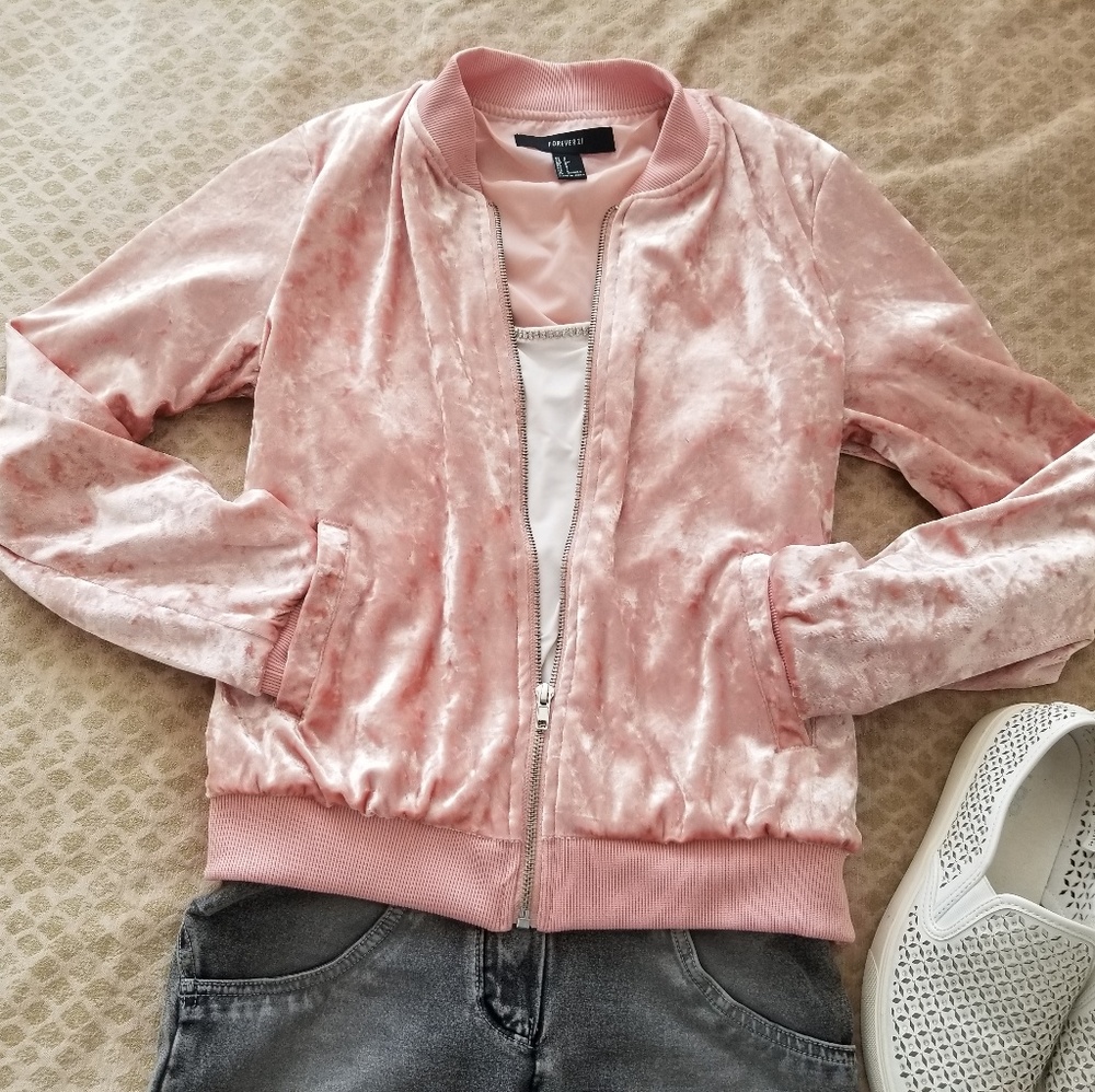 Pink velvet bomber jacket
